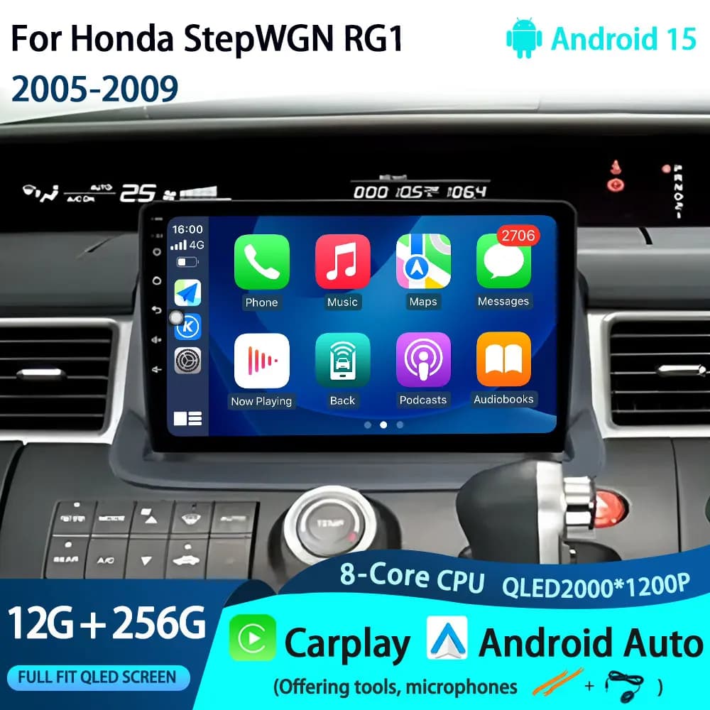 Android 15 no 2 Din Car Radio for Honda StepWGN RG1 2005-2009 Multimedia Player Carplay Stereo 4G GPS Head Unit Audio