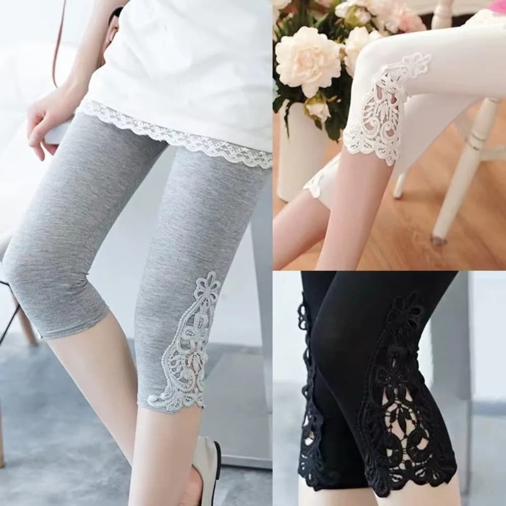 Activewear Hollow Lace Stretch Leggings 3/4 Length High Waist Yoga Pants Skinny Pants For Women