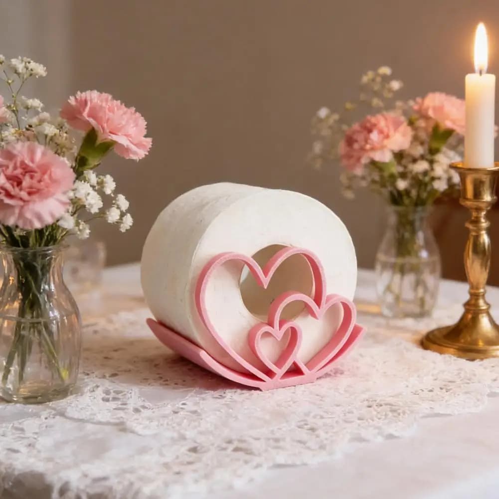 Portarotolo per carta igienica a forma di cuore da 10 cm Portarotolo per carta igienica autoportante stampato in 3D Portarotolo Loo con cuori d'amore carini per l'arredamento del bagno