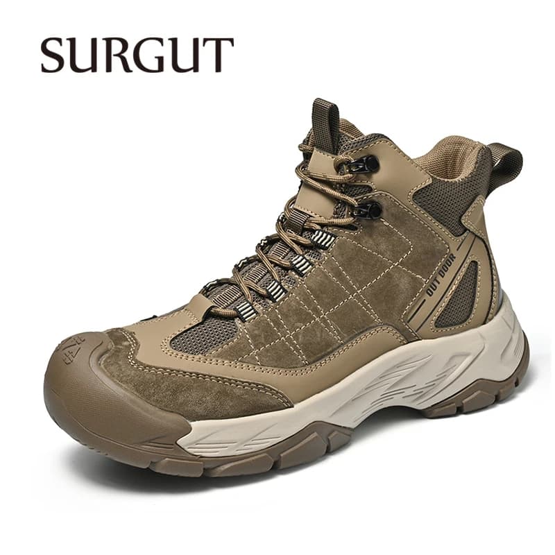SURGUT Winter Warm Men Boots Genuine Leather Fur Plus Men Snow Boots Handmade Waterproof Working Ankle Boots High Top Men Shoes