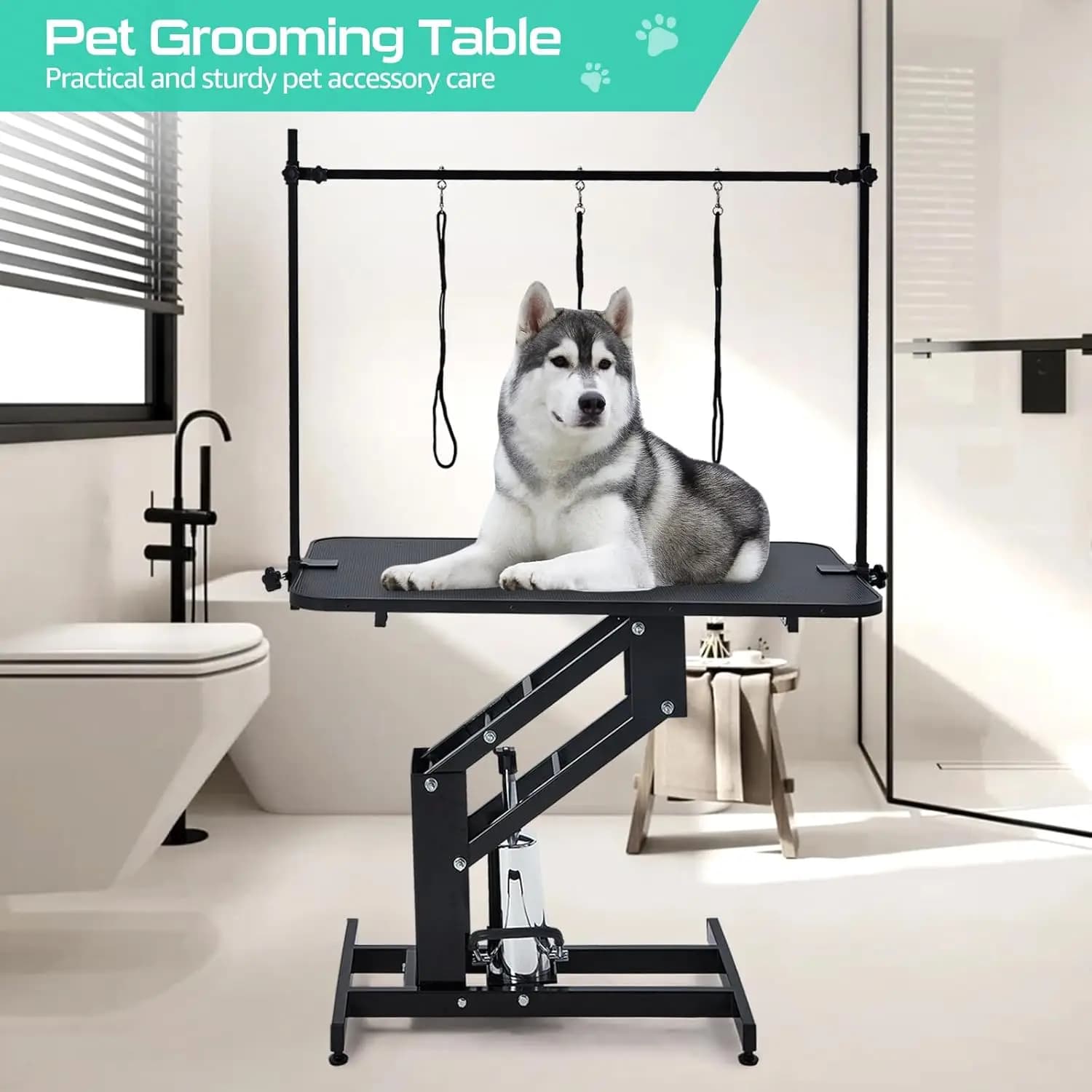 Tavolo per toelettatura per cani idraulico resistente da 350 libbre, palo per gradino regolabile antiscivolo per tutti i cani, forniture professionali per animali domestici