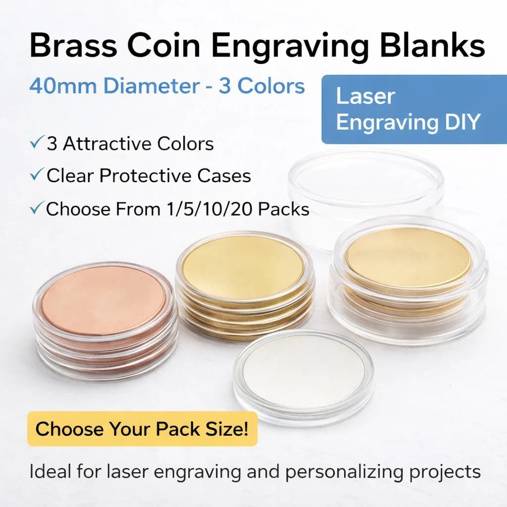 QDHWOEL Brass Coin Engraving Blanks 40mm with Acrylic Box 1 5 10 20 pcs for Laser Engraving DIY