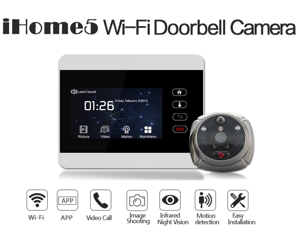 Videocitofono WIFI+GSM da 5 Pollici, Campanello HD 2MP, Visore per Porta con Visione Notturna IR e Rilevamento di Movimento