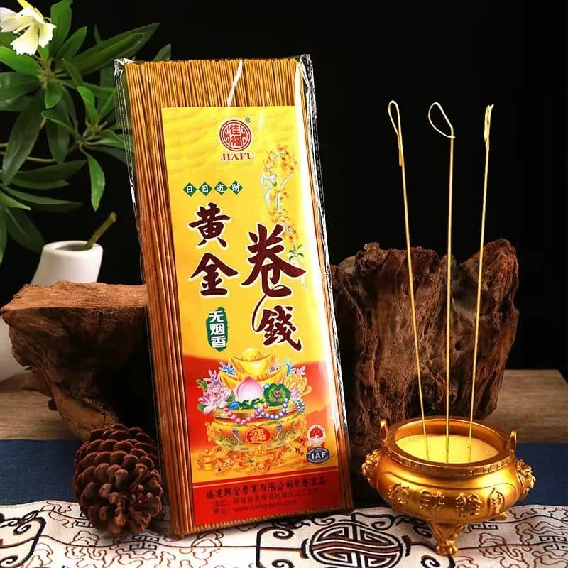 32.5CM Non-affumicante Rotolo d'oro Soldi Incenso Bastone Materiali naturali Tempio domestico Offerta Culto Buddha Preghiera Incenso