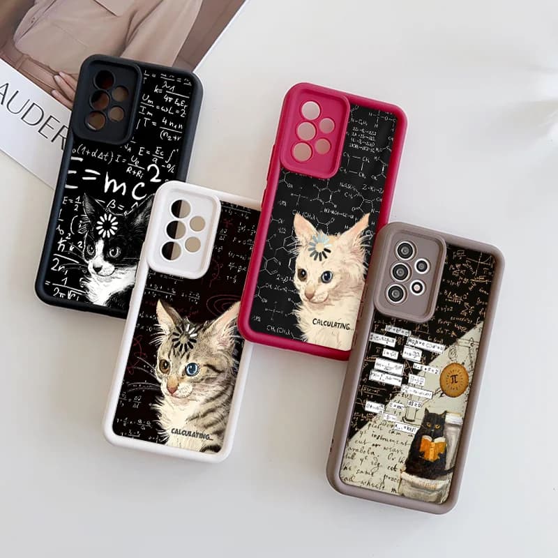 Creative Art Thinking Formula Cat Printed Phone Case for OPPO Reno 13F 14 12 11 10 Pro Plus A58 A79 Find X3 X5 Lite Soft Covers
