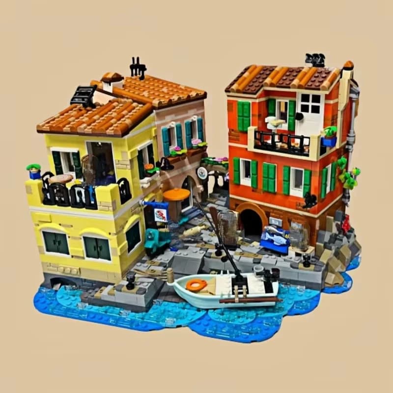 3251 Pezzi MOC - Modellino Creativo di Scena Urbana della Riviera Italiana, Set di Costruzioni in Mattoncini, Regalo per Feste di Compleanno