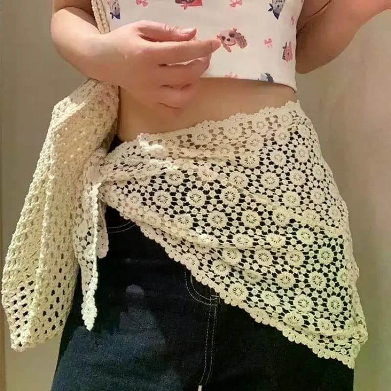 Foulard triangolare in pizzo Y2K – Fascia per capelli traforata alla moda per donne e ragazze, accessorio per capelli stile minigonna