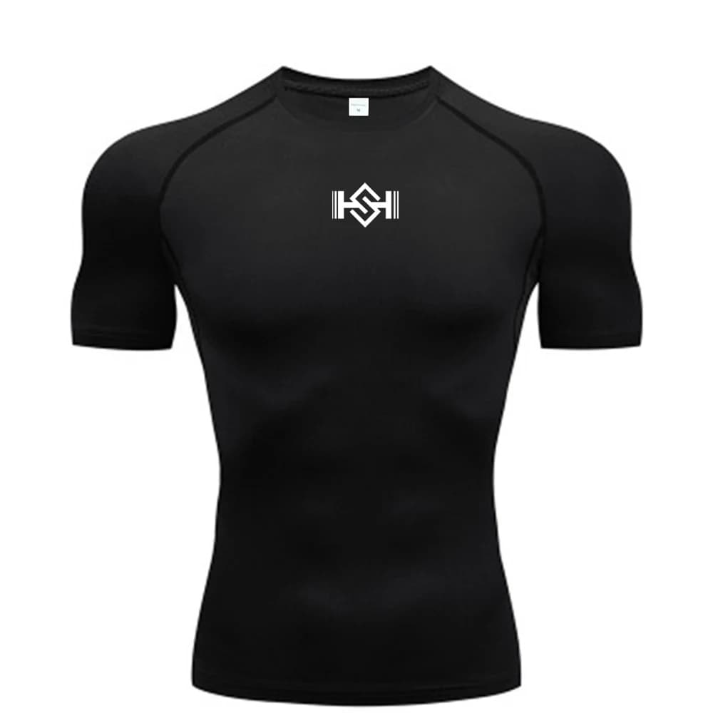 Maglietta a compressione da uomo 2026, abbigliamento sportivo aderente ad asciugatura rapida per palestra e corsa, T-shirt da uomo traspirante stampata a maniche corte per fitness