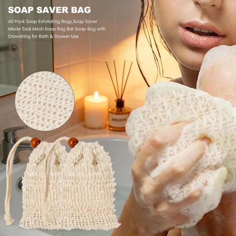 5-50 Pezzi Sacchetto Salvasapone in Sisal Naturale, Sacchetto Esfoliante in Rete, Ecologico, Zero Rifiuti, Sostenibile per Doccia, Bagno e Viaggi