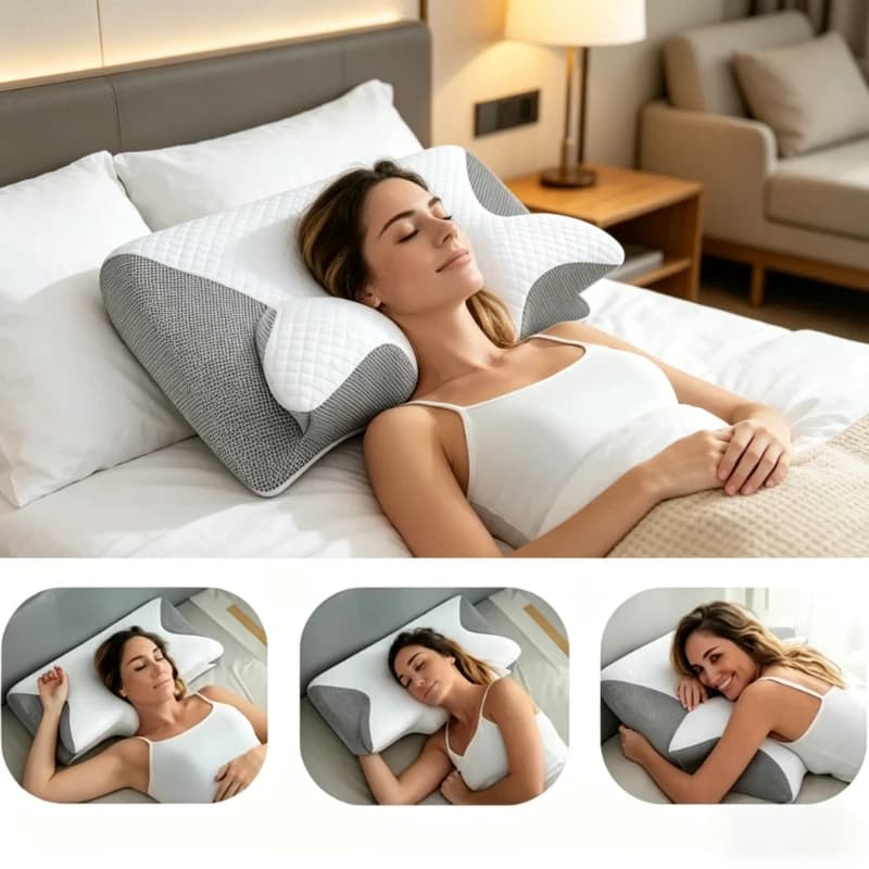 Cuscino Ortopedico Ergonomico Sagomato, Cuscino in Memory Foam 2 in 1 a Doppio Uso, Supporto Cervicale per il Sonno Quotidiano