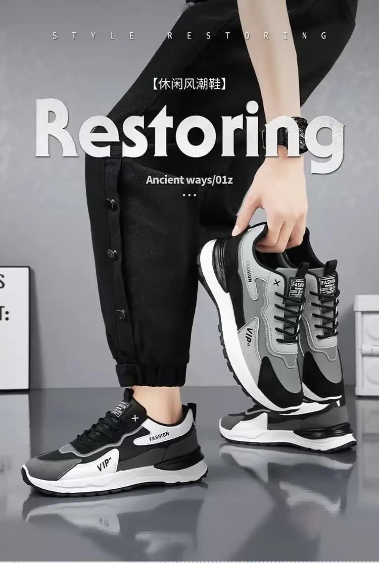 Men Black Gray Leather Platform Dad Sneakers 2026 Waterproof Anti Slip Saudi Male Daily Labor Working Walking Shoes