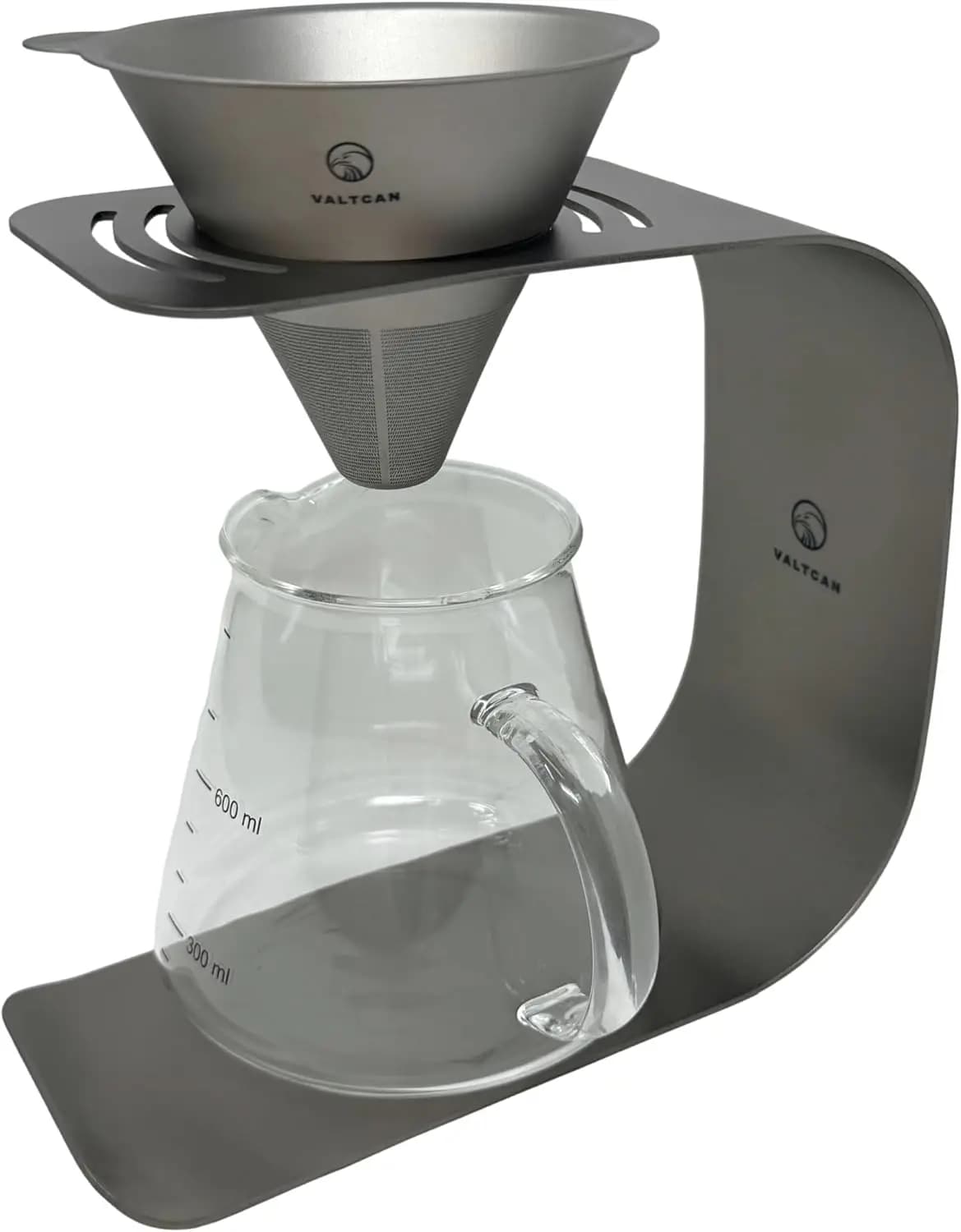 Set per caffettiera in titanio – Filtro metallico riutilizzabile, gocciolatore a cono, supporto per tazza – Ultraleggero, resistente, senza plastica, per il campo