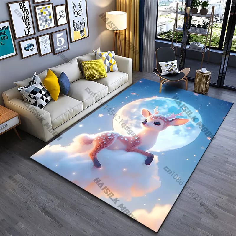 Whimsical deer on cloud carpet Yoga living room room decor children's crawling mat doormat area rug games mat