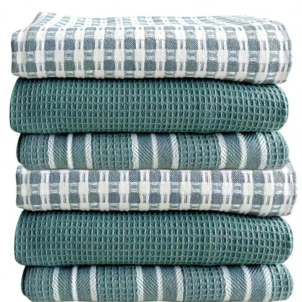 3/6 Pcs Soft Absorbent Kitchen Towel Set - Large, Durable Waffle Weave Dish Cloths, Solid Color, Plaid And Striped Patterns, Easy To Clean And Dry - Perfect For Cooking, Baking And Tea Time