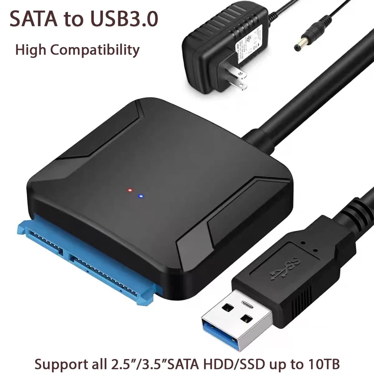 SATA to USB 3.0 Cable SATA III Hard Drive Converter for 2.5" 3.5" SSD HDD Hard Drive Disk with 12V/2A Power Adapterer