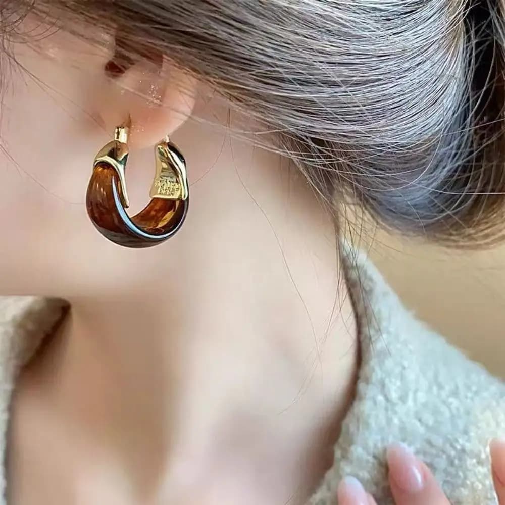 Elegant U Shaped Resin Dangle Earrings Geometric Large Stud Earrings Vintage Trend Sweet Waterdrop Earrings For Women Girl