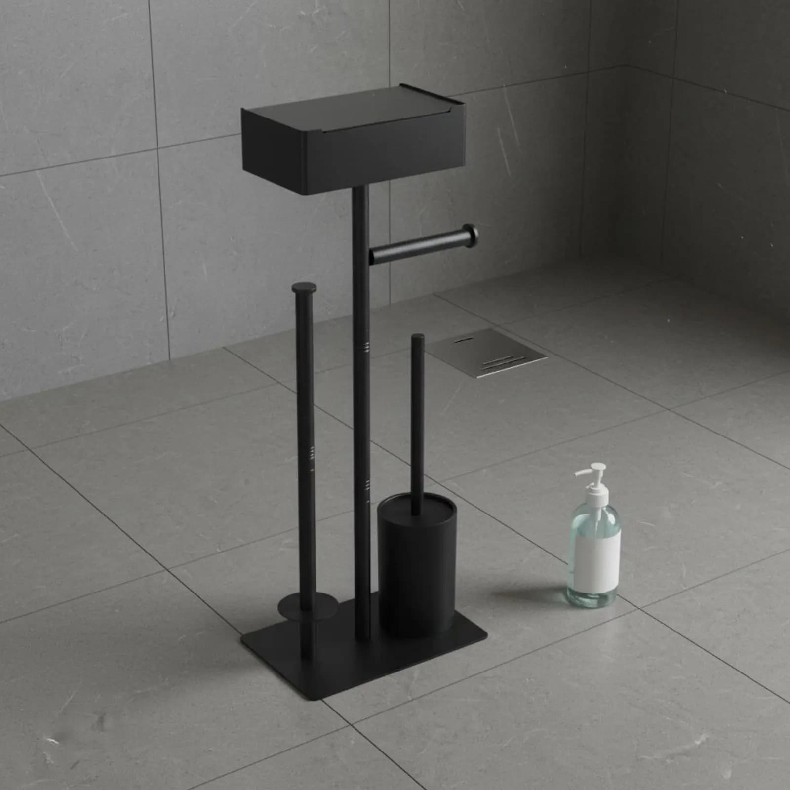 Portarotolo da Bagno Salvaspazio con Scovolino e Ripiano - Organizzatore per Carta Igienica e Accessori Bagno