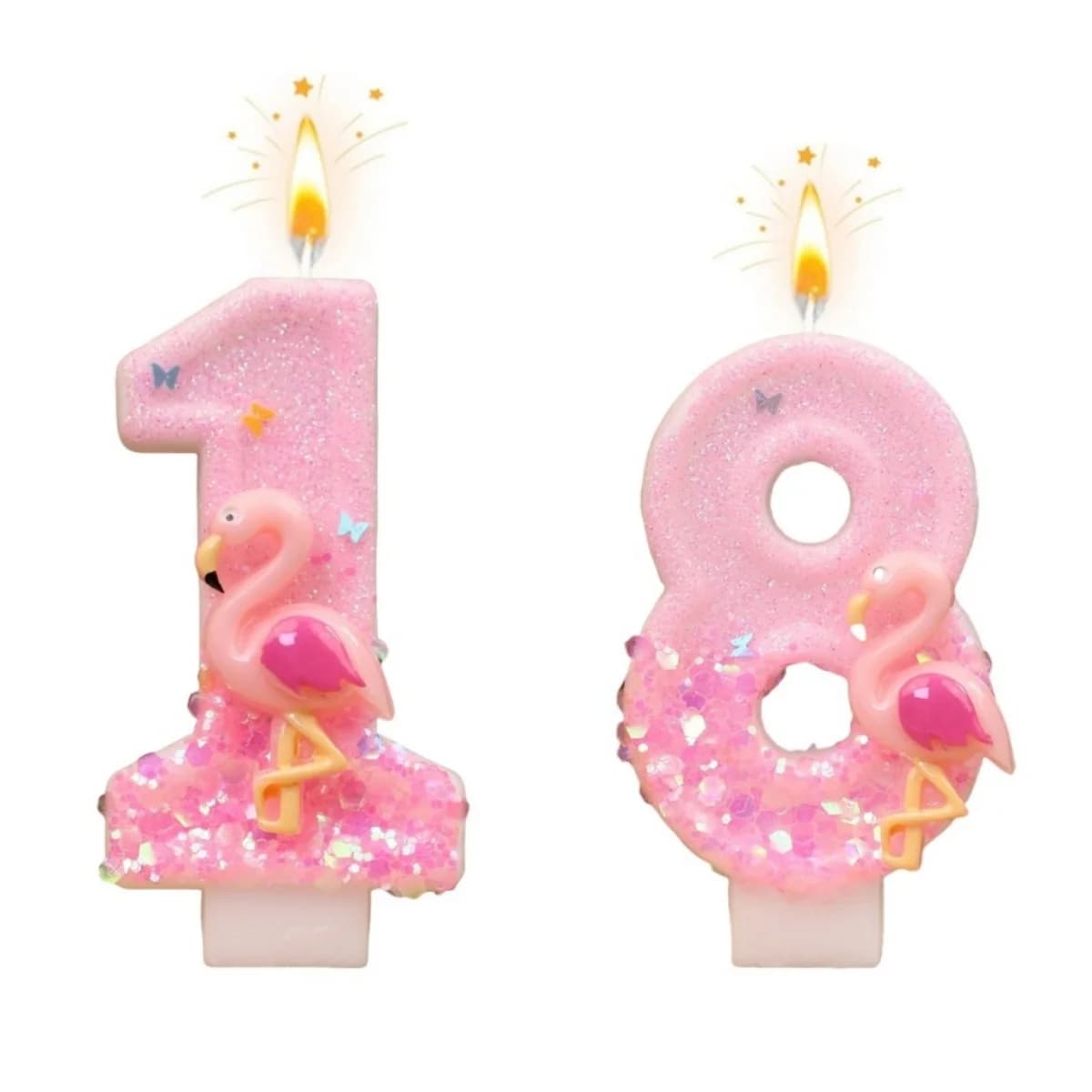 Nuove Candeline Numeriche 0-9 Originali, Decorazione per Torte di Compleanno con Sfumature Rosa e Motivo Fenicottero