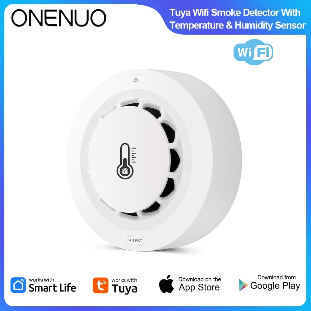 Rilevatore di Fumo Tuya WiFi/Zigbee 3-in-1 con Monitoraggio Temperatura e Umidità, Allarme Sonoro 80dB, Supporto Notifiche Push Remote