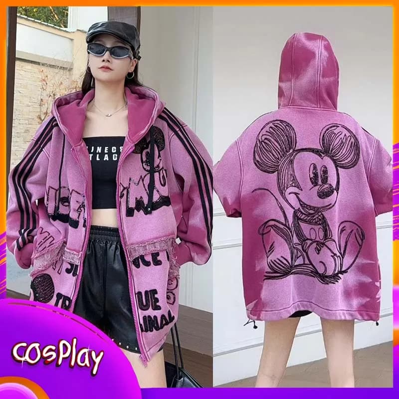 Giacca Disney Mickey, Felpa con Cappuccio Casual da Donna, Cappotto alla Moda Trendy, Top Ampio a Maniche Lunghe, Abbigliamento Regalo