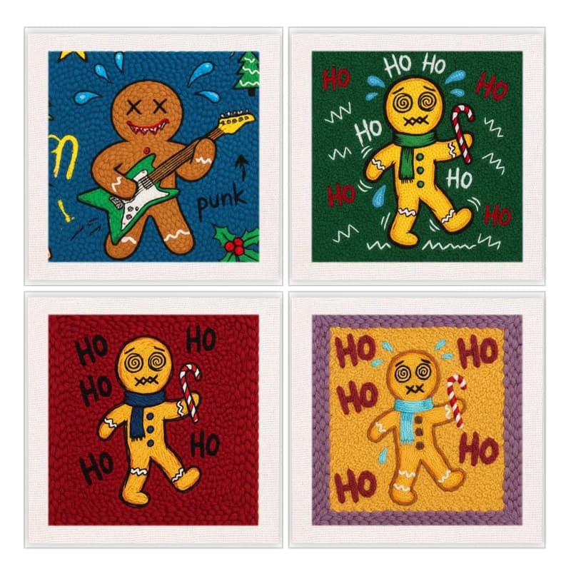 Punch Needle Kit Embroidery Frame Funny Gingerbread Man Pattern Yarn Painting Diy Craft Kit For Beginners Christmas Home Decor