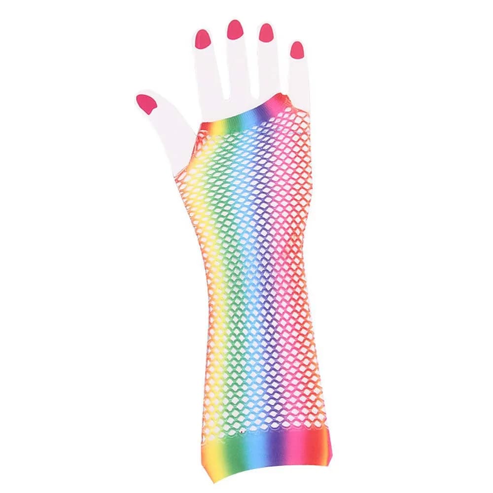 Fashion Elasticity Short Half Finger Long Half Finger Party For Women Fishing Net Gloves Arm Sleeves Nylon Rainbow Color Gloves
