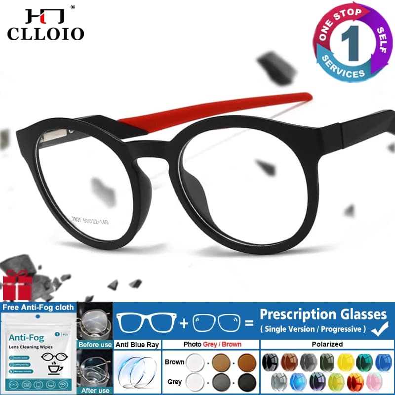 CLLOIO Uomo Ultraligh Cornice Rotonda Crash Occhiali Sportivi Fotocromatici Occhiali da Sole da Corsa Studente Miopia Occhiali da Vista