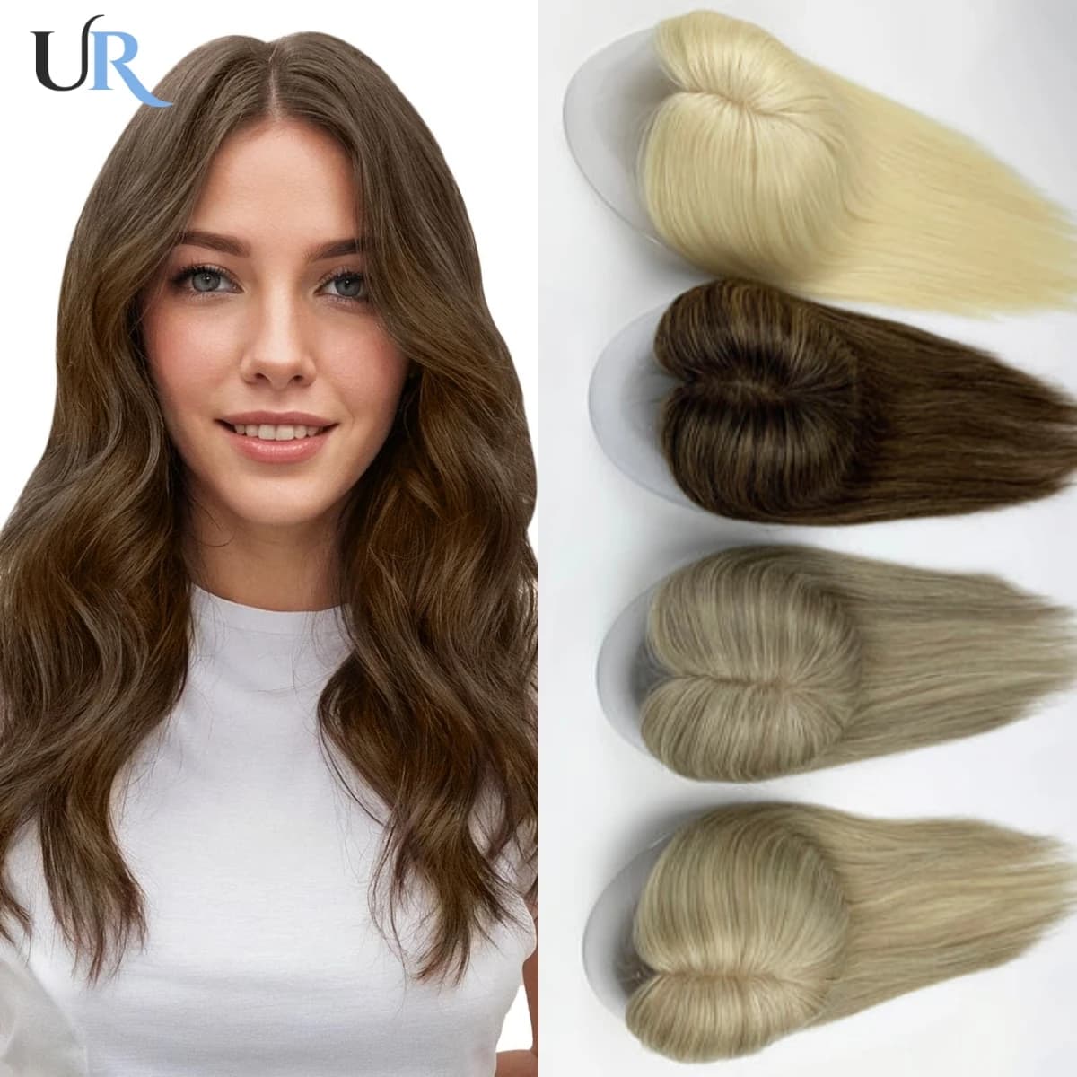 Toppers da donna Base mono Topper per capelli umani vergini Clip in posticci Parrucche per capelli umani Capelli lisci naturali Biondi 5''x5'' Topper