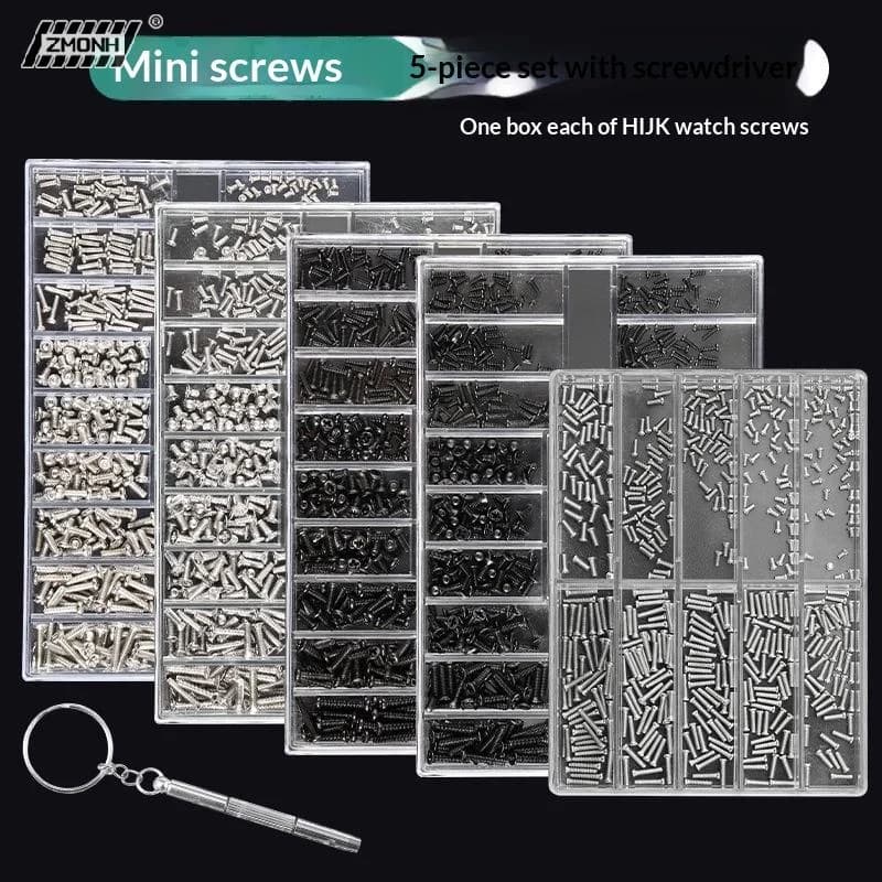 [H]1 Set di viti per orologi, kit di 18 tipi di viti, mini viti a testa piatta per riparazione di telefoni, tablet, obiettivi di fotocamere, laptop e accessori.