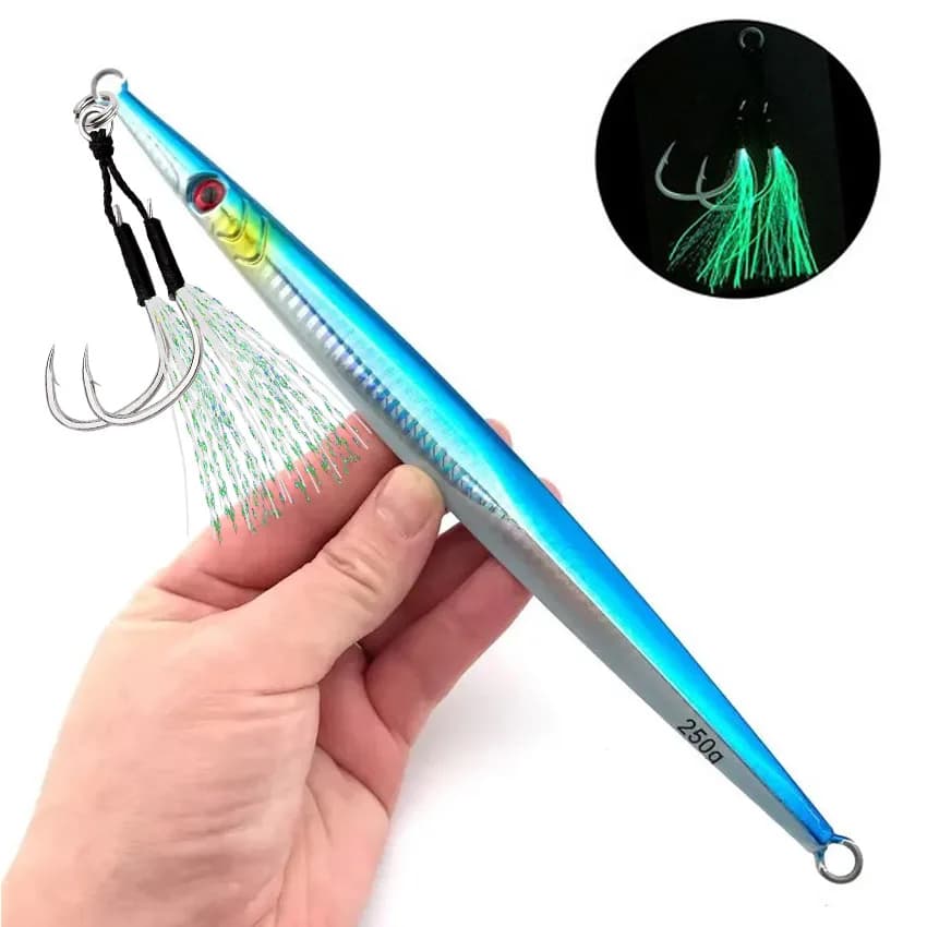 1 pz Piastra di Ferro Jig Pesca in Mare Striscia Lunga Disegno Rapido Piastra di Ferro Pesce Affondamento Veloce E Agitazione Lenta Piatto di Ferro Luminoso 100g