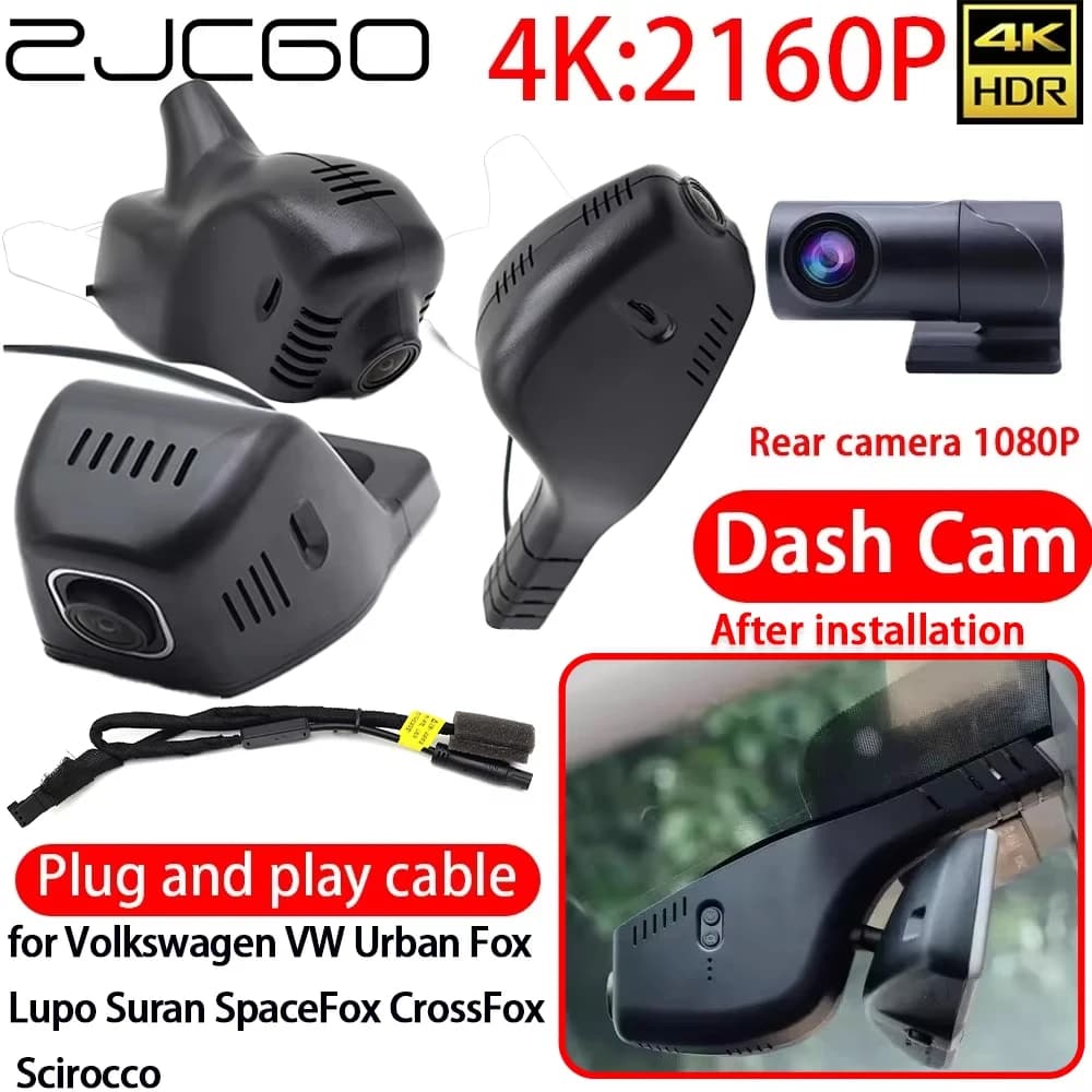 Telecamera DVR 4K per Cruscotto Volkswagen VW Urban Fox Lupo Suran SpaceFox CrossFox Scirocco, con Wi-Fi, Obiettivo Sony, Registrazione 24h