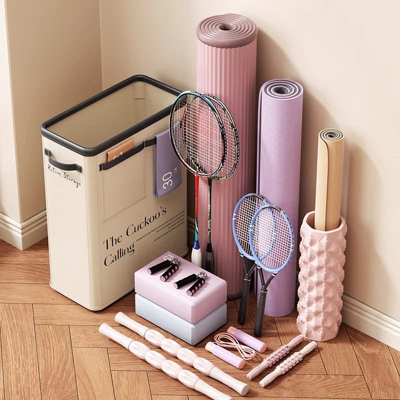 Foldable fabric storage basket, yoga mat container and various articles, sports equipment organizer and home