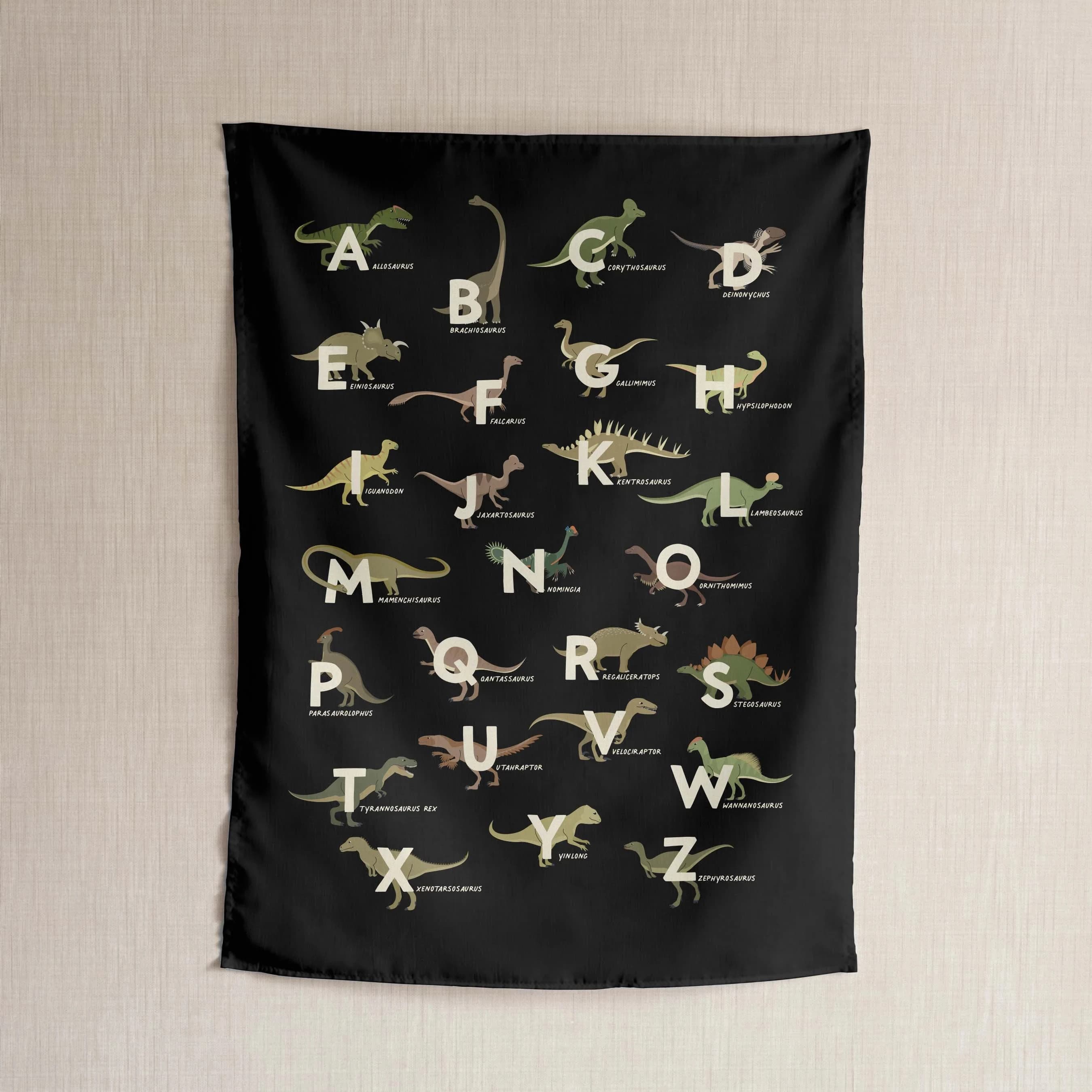 Dinosaur Alphabet Tapestry for Nursery or Playroom Wall Art - Educational Kids Decor, Home School or Classroom