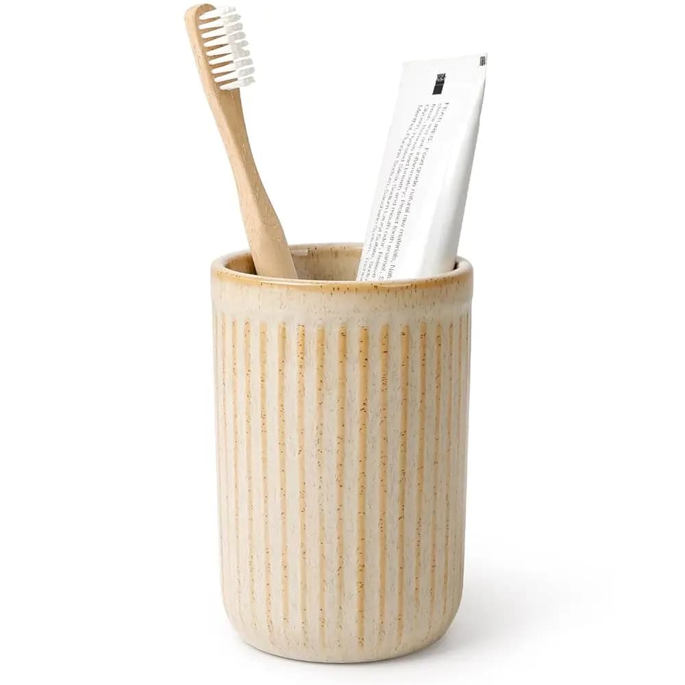 Portaspazzolino da Bagno - Portaspazzolino in Ceramica 13Oz Color Kaki per Spazzolini e Dentifrici