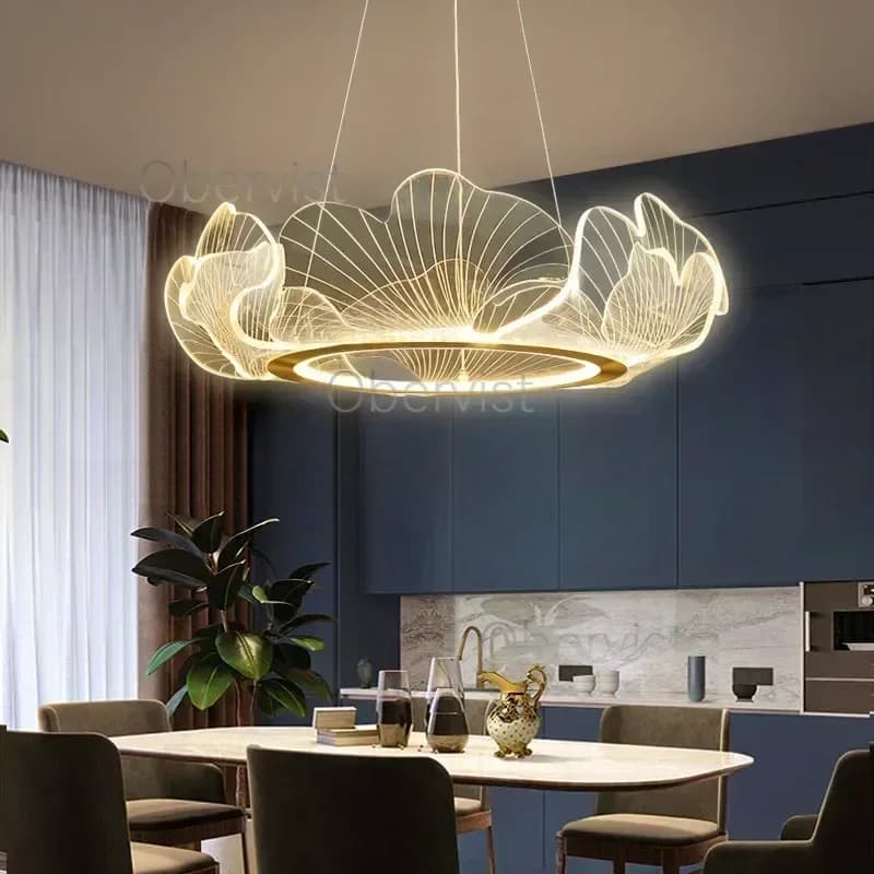Lampadario Moderno a Petali, Anello Luminoso in Acrilico, Design di Lusso per Ristorante, Camera da Letto, Soggiorno, Lampada a Sospensione Decorativa