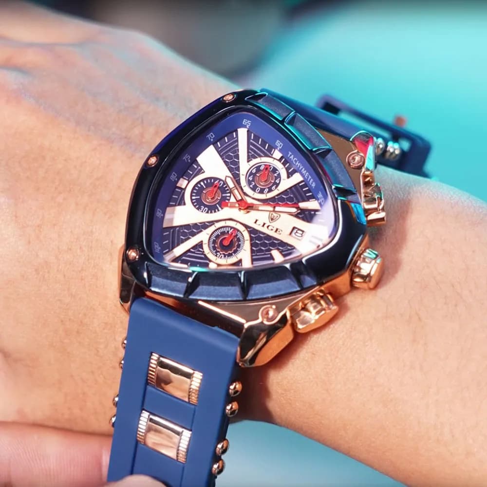 LIGE Fashion Men Watch Triangle Chronograph Military Wristwatch Sport Army Mens Watches Luxury Waterproof Quartz Clock Man Reloj