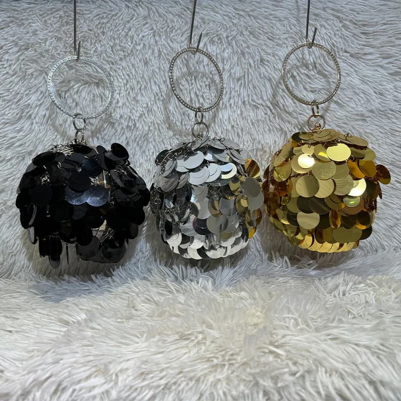 Three-Dimensional Spherical Handmade Woven Metal Party Bead Sequin Shiny Rhinestone Ring Handheld Crossbody Bag