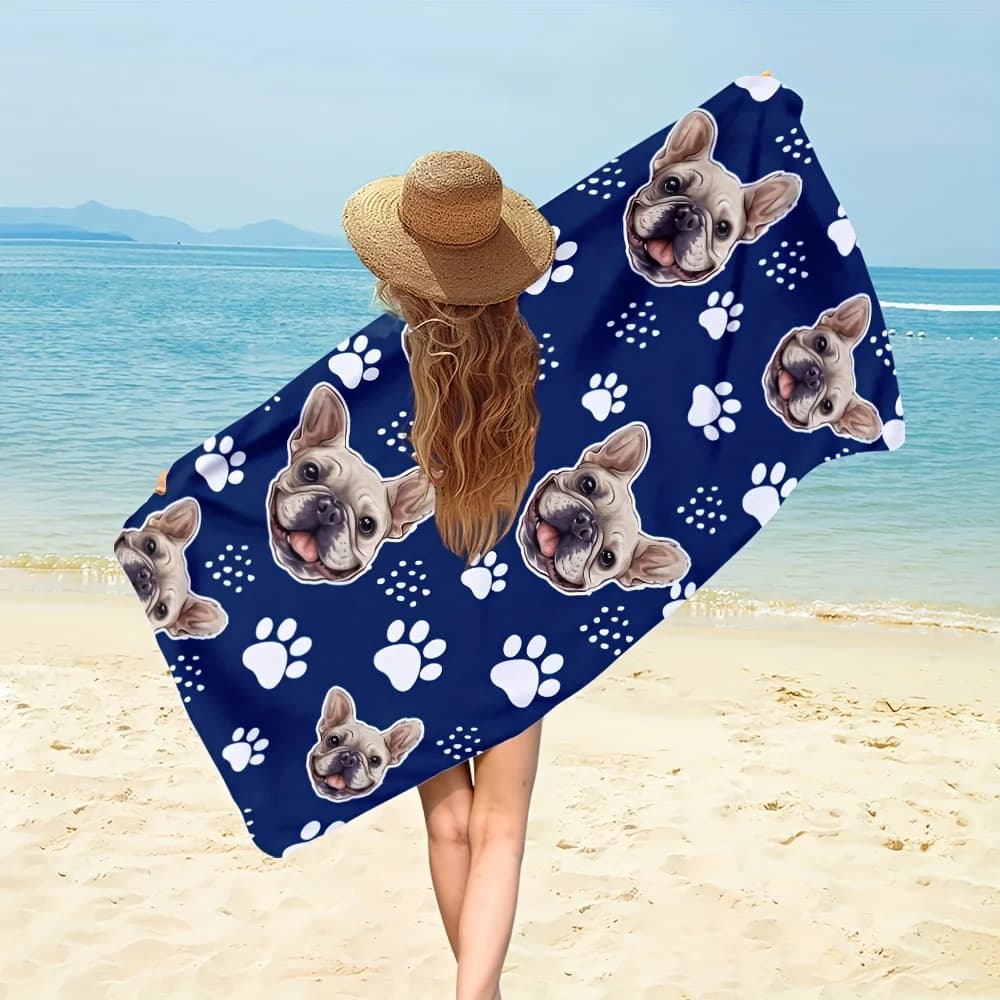 Asciugamano da spiaggia ad asciugatura rapida con stampa Frenchie, microfibra leggera e assorbente per viaggi, spiaggia, bagno, nuoto, campeggio