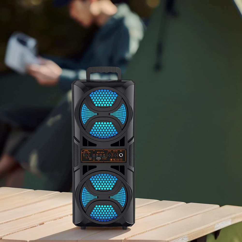 Altoparlante Compatibile Bluetooth Portatile con Doppio Subwoofer, Bassi Profondi, Luci, Potente Boombox, Supporto USB/TF/AUX/FM/BT/MIC