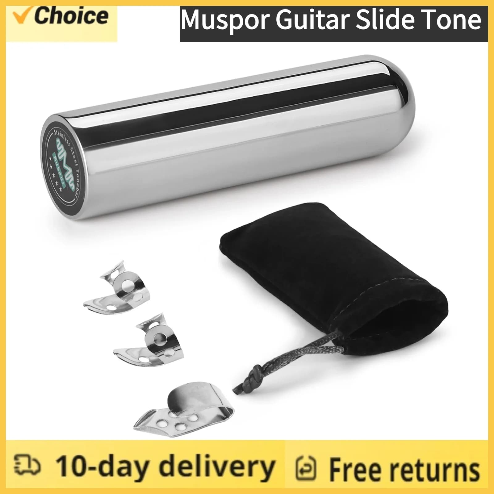 Muspor Guitar Slide Tone Bar Set di barre per chitarra in acciaio inossidabile con 3 borse per le dita in metallo
