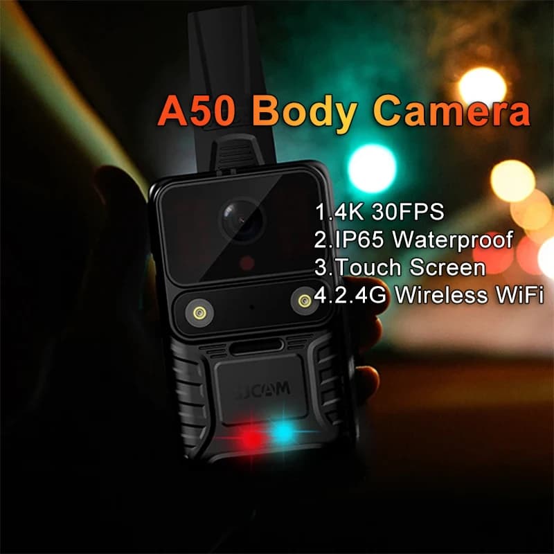 Telecamera Indossabile A50 4K 30FPS IP65 Impermeabile con Visione Notturna, Action Cam Portatile con Schermo Touch