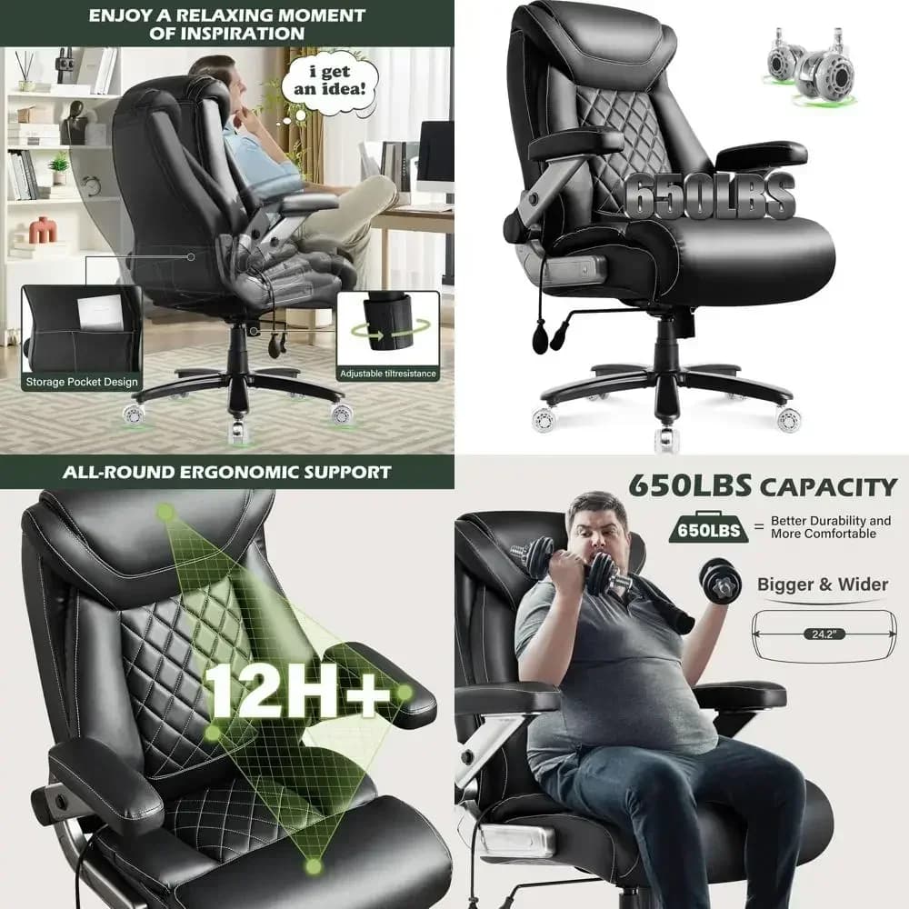 Sedia da Ufficio Grande e Alta per Persone Robuste (650 libbre) con Cuscino a Molle Spesso, Braccioli Ergonomici 5D, Sedia Direzionale Regolabile con Supporto Lombare ed Estensibile