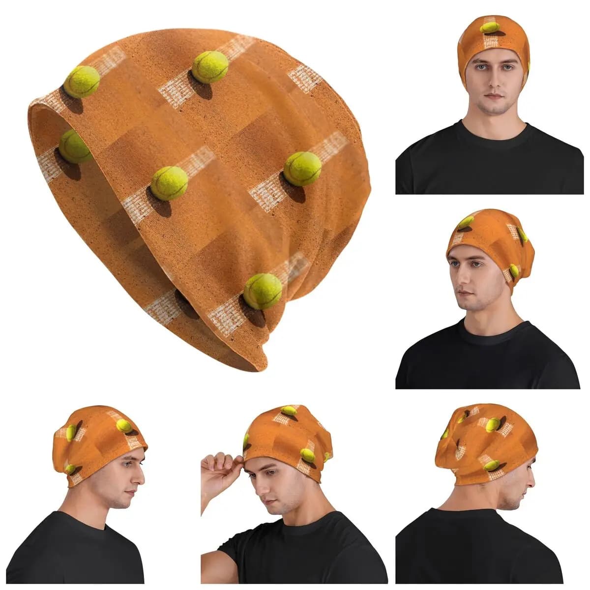 Tennis Clay Court With Ball Skullies Beanies Hats Warm Autumn Winter Outdoor Cap Knitted Bonnet Caps for Unisex Adult