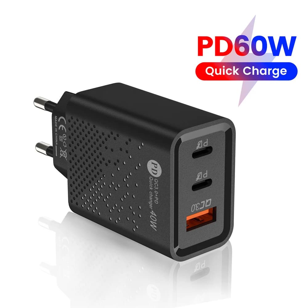 Caricatore USB C da 40W con Ricarica Rapida QC 3.0 e PD, Adattatore di Ricarica Veloce per iPhone 17, Xiaomi, Samsung, Huawei, Caricatore da Muro