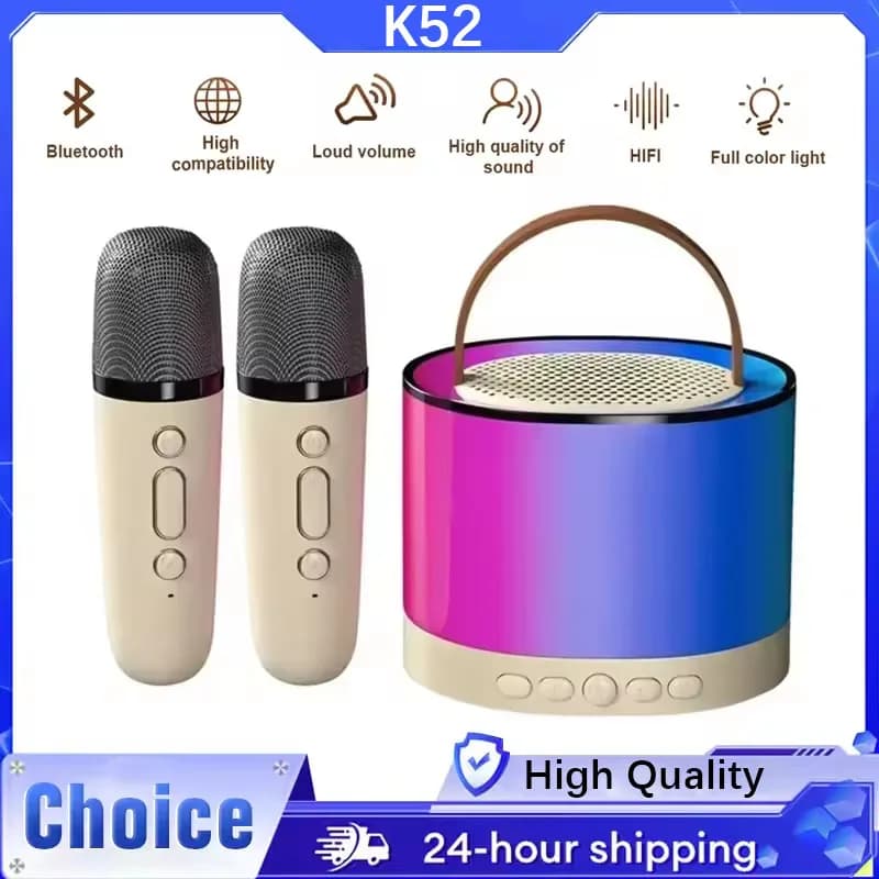 Altoparlante Bluetooth Wireless K52 Multifunzione con 2 Microfoni, Lettore Musicale Portatile RGB, Macchina per Karaoke per Bambini, Regalo per la Casa