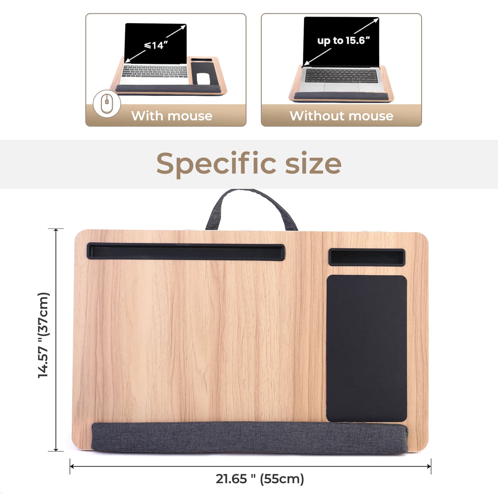 Tavolino Portatile per Laptop Home Office Pro Lap Desk Burlywood con Poggiapolsi, Tappetino Mouse Integrato e Supporto Telefono, Tavolo da Letto Portatile per Home Office