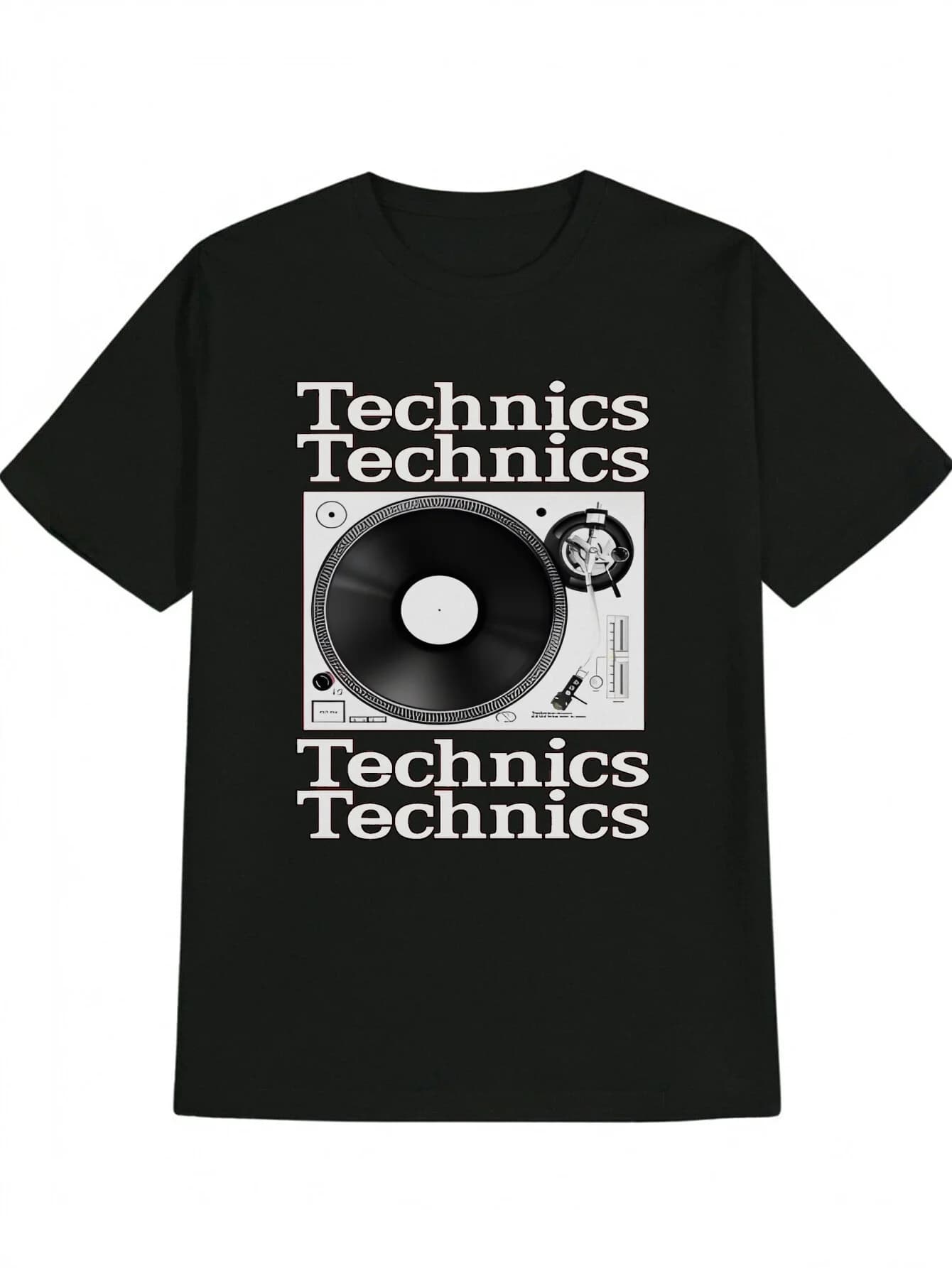 T-shirt da uomo con stampa "Technics Record Player" - design bianco accattivante, girocollo a maniche corte, stile semplice ma accattivante