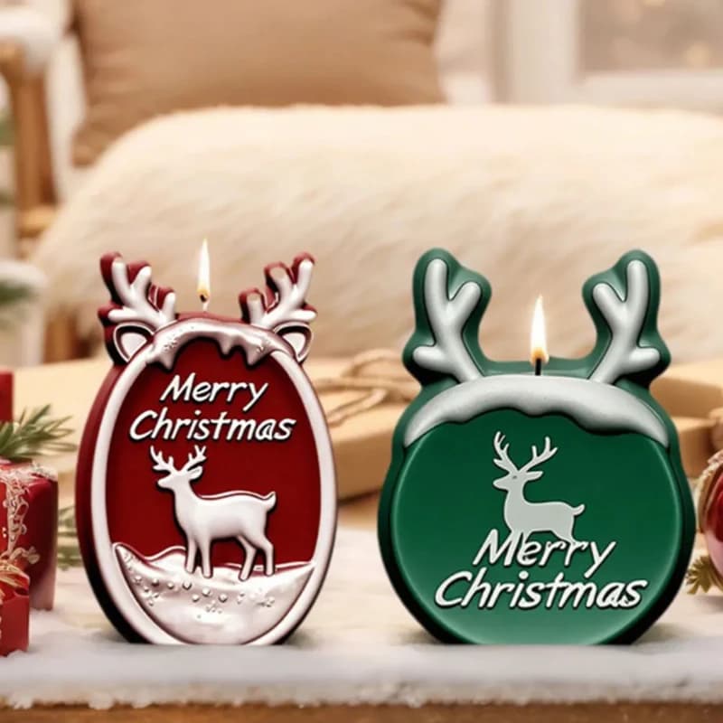 Stampo in silicone per candele profumate a forma di cervo, con design a corna di Natale, per realizzare medaglie rotonde fatte a mano in gesso e resina, decorazioni invernali per feste.