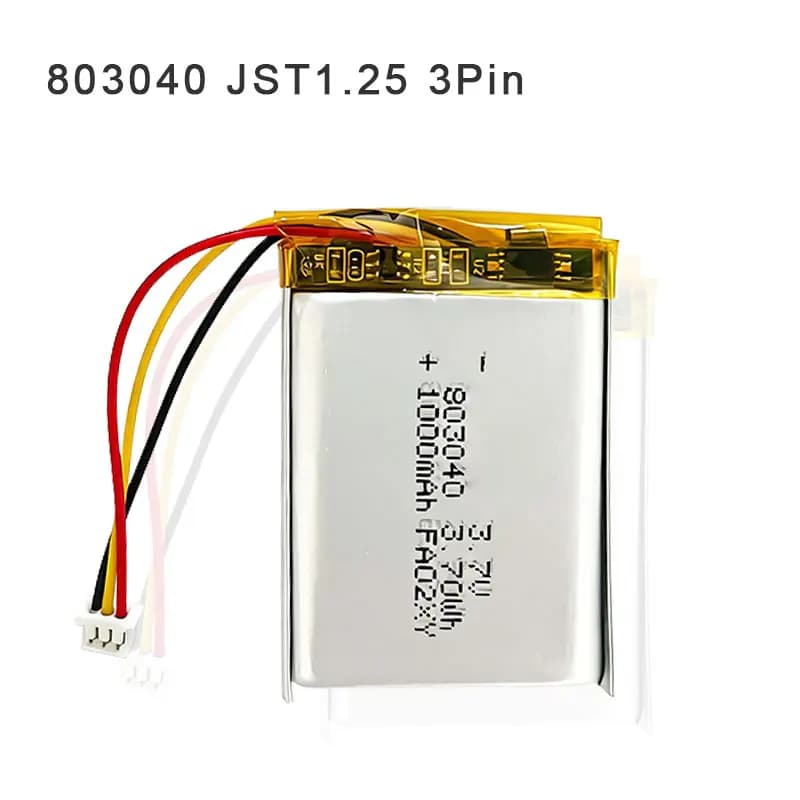 Battery 803040 3 Wires Jst 1.25 3.7V Lipo Polymer Li-ion Batteries 1000mAh for Smart Furniture Door Lock Baby Monitor VR Glasses