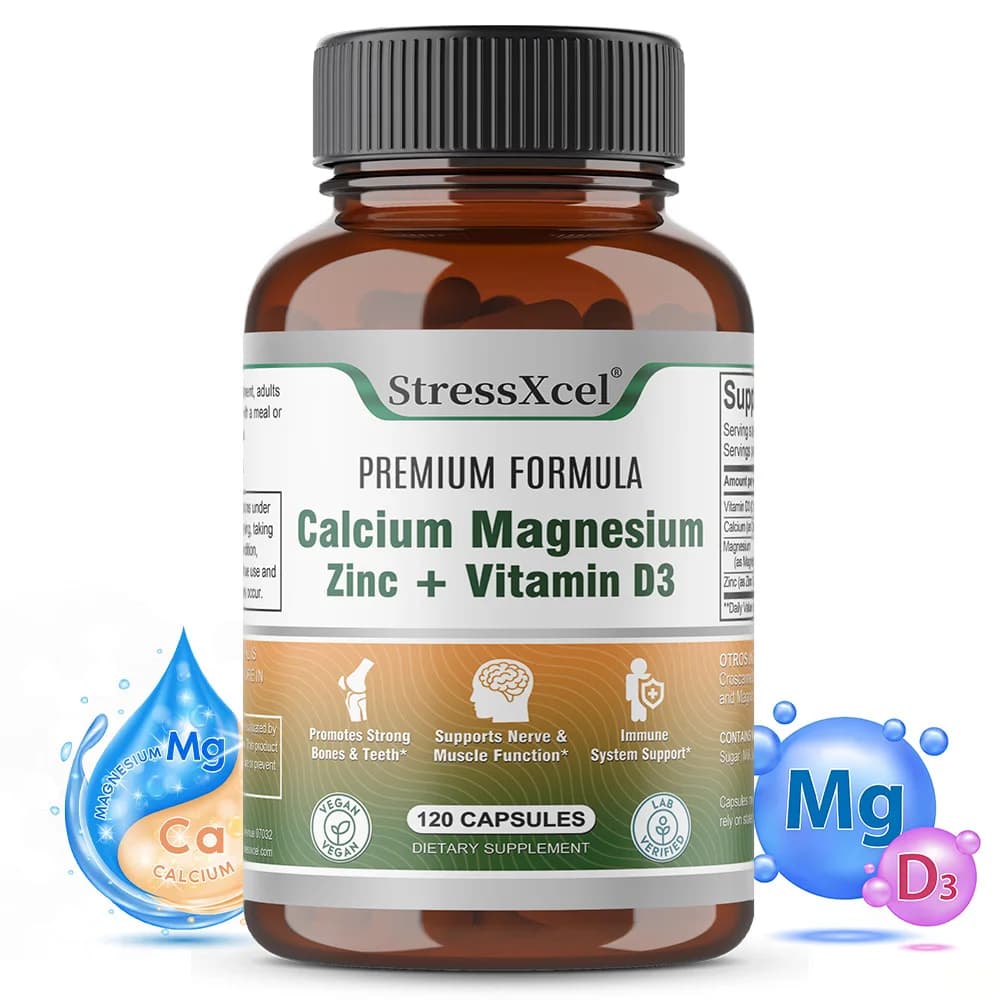 Capsule di Calcio + Magnesio + Zinco + Vitamina D3 - Supporta la salute delle ossa e del sistema nervoso e migliora l'umore | Non-OGM